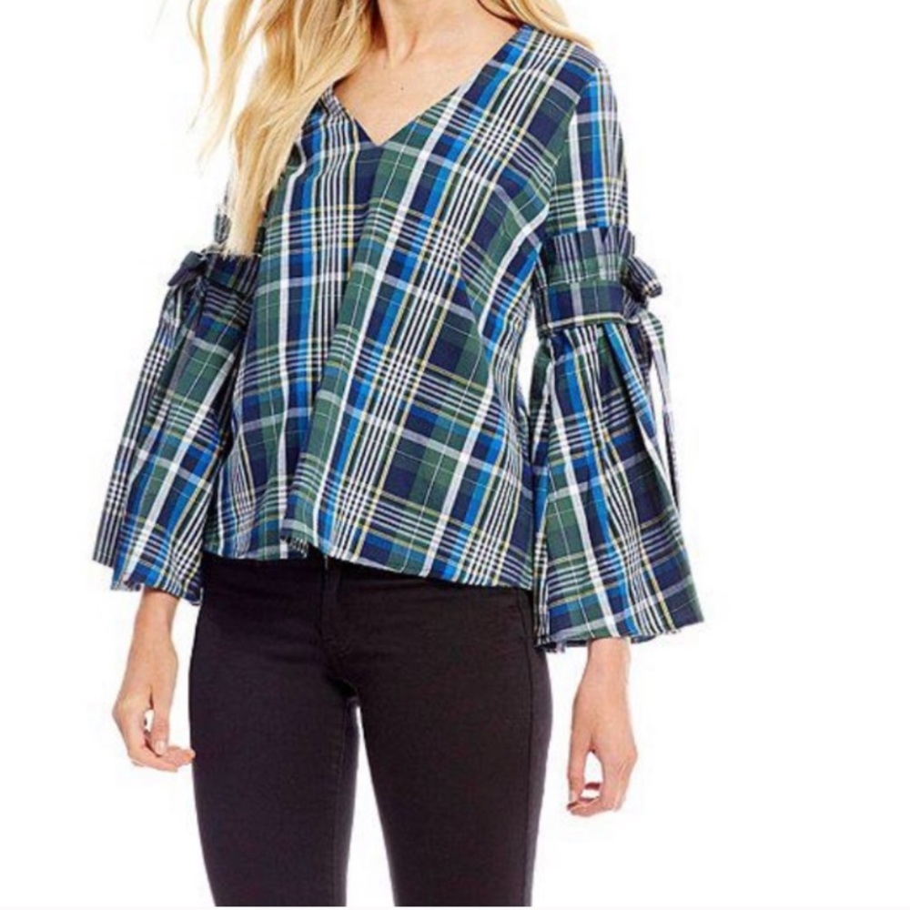 Serena Bell Sleeve Plaid Blouse